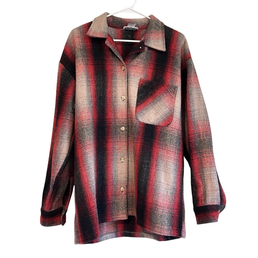 Vtg Minti Mode Wool Blend Plaid Flannel Shirt Sz M Jacket Shacket Button Up